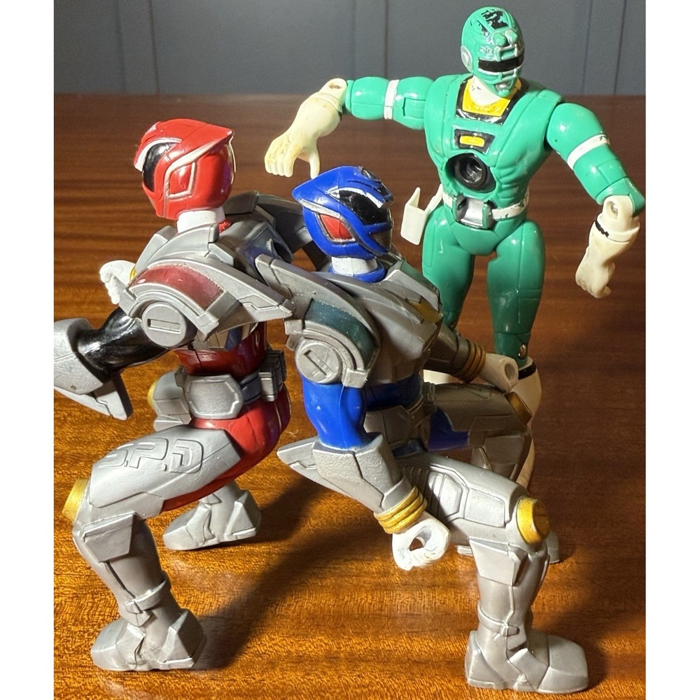Lot of 3 Power‎ Rangers Turbo Green 1997 + SPD Blue & Red 2004 Figures Sitting